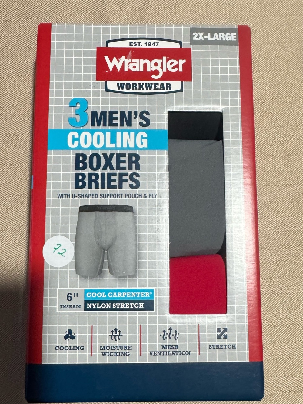 Wrangler 3-Pack Men's Cooling Boxer Briefs - Gray, Black, Red